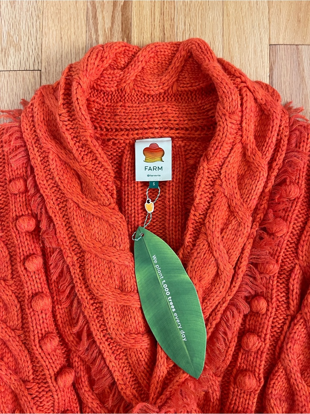 Farm Rio NWT Orange Braided Knit Cardigan (Small) Fit seems closer to Medium - Picture 2 of 13